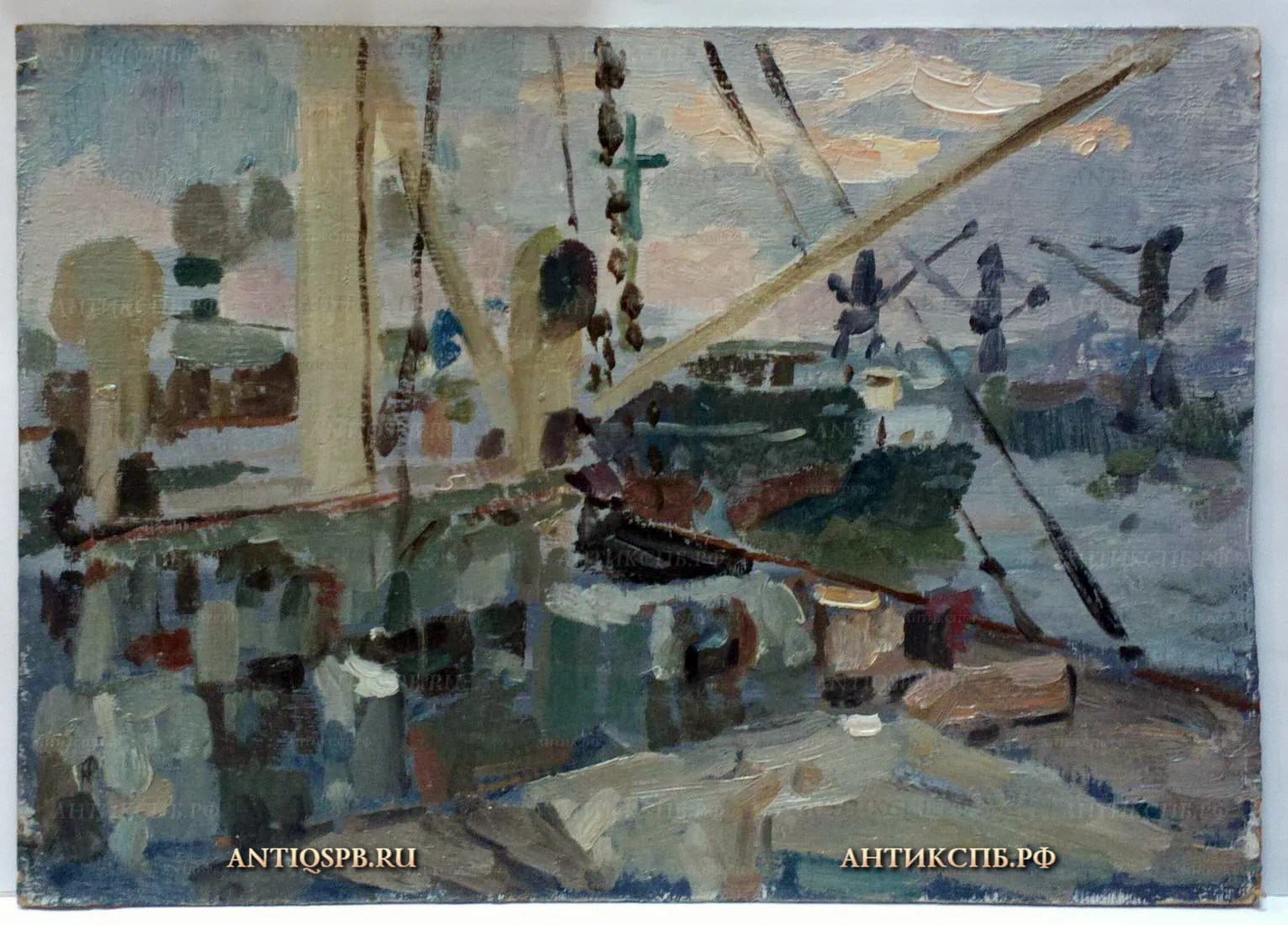 148. Картина "Палуба". Картон, масло. Бантиков А.С. СССР. Сер. ХХ века.